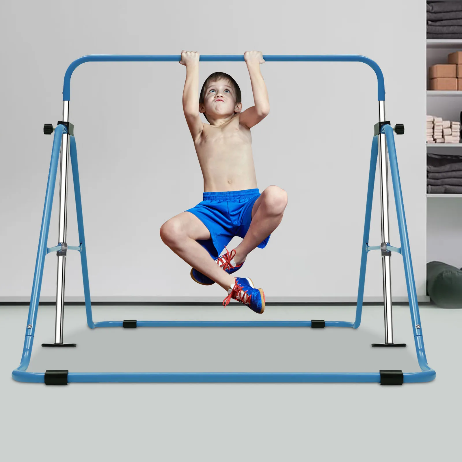 Gymnastics Bars for Kids Home Gym Equipment Adjustable Height Gymnastic Horizontal Bars Sturdy and Durable Blue Foldable