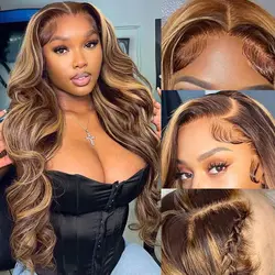 Highlight Ombre Spitze Front Perücke Menschenhaar Körper Welle Honig blond leimlos vor gezupft 13x4 HD Spitze Front Perücken für Frauen