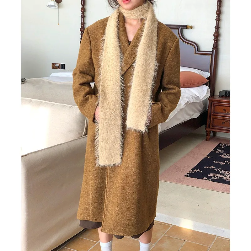 Korean Narrow Version Faux Mink Long Scarf Autumn Merad Fashion Scarf Y2K Girl Neck Wrap High-end Feeling Scarive C588