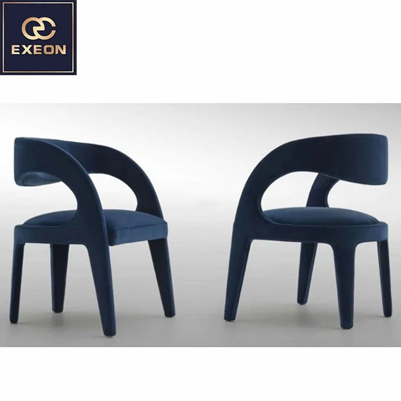 Italian Style High Quality Furniture Restaurant Furniture Dining Chair Frosted Fabric Blue Velvet Design Armchair