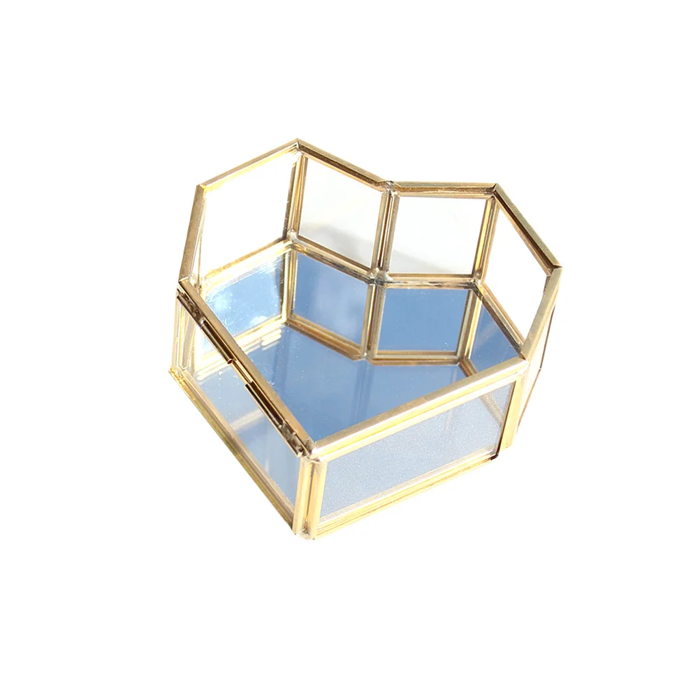 1 قطعة صندوق مجوهرات على شكل قلب زجاجي حامل خاتم هندسي أنيق لحفلات الزفاف صندوق تخزين لصالح الخطوبة اقتراح الزفاف لصالح