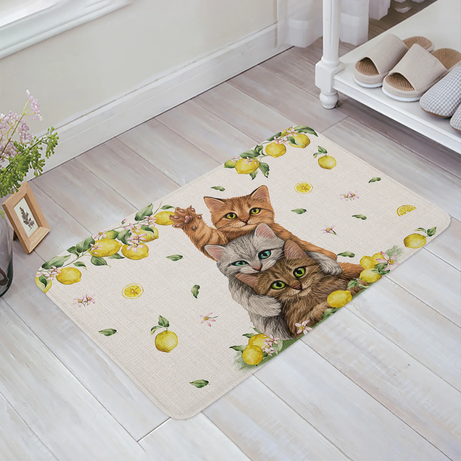 Summer Fruit Lemon Cat Entrance Doormat Home Decor Non-Slip Floor Rug Bathroom Kitchen Carpet