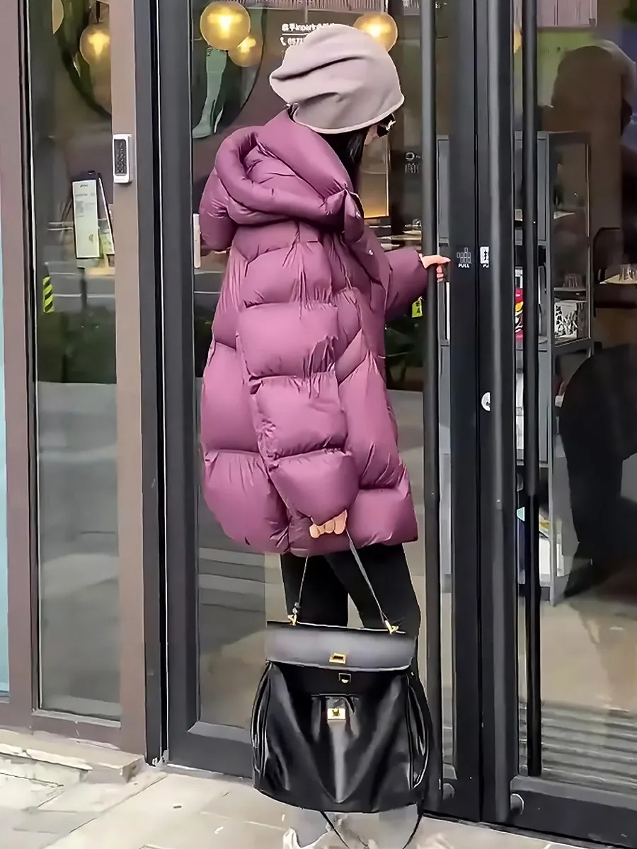 

Women's Thiened White Du down Puffer Jaet Winter Coat Hooded Casual Sle Long Sve Zipper Closure Mid-Length Outerwear