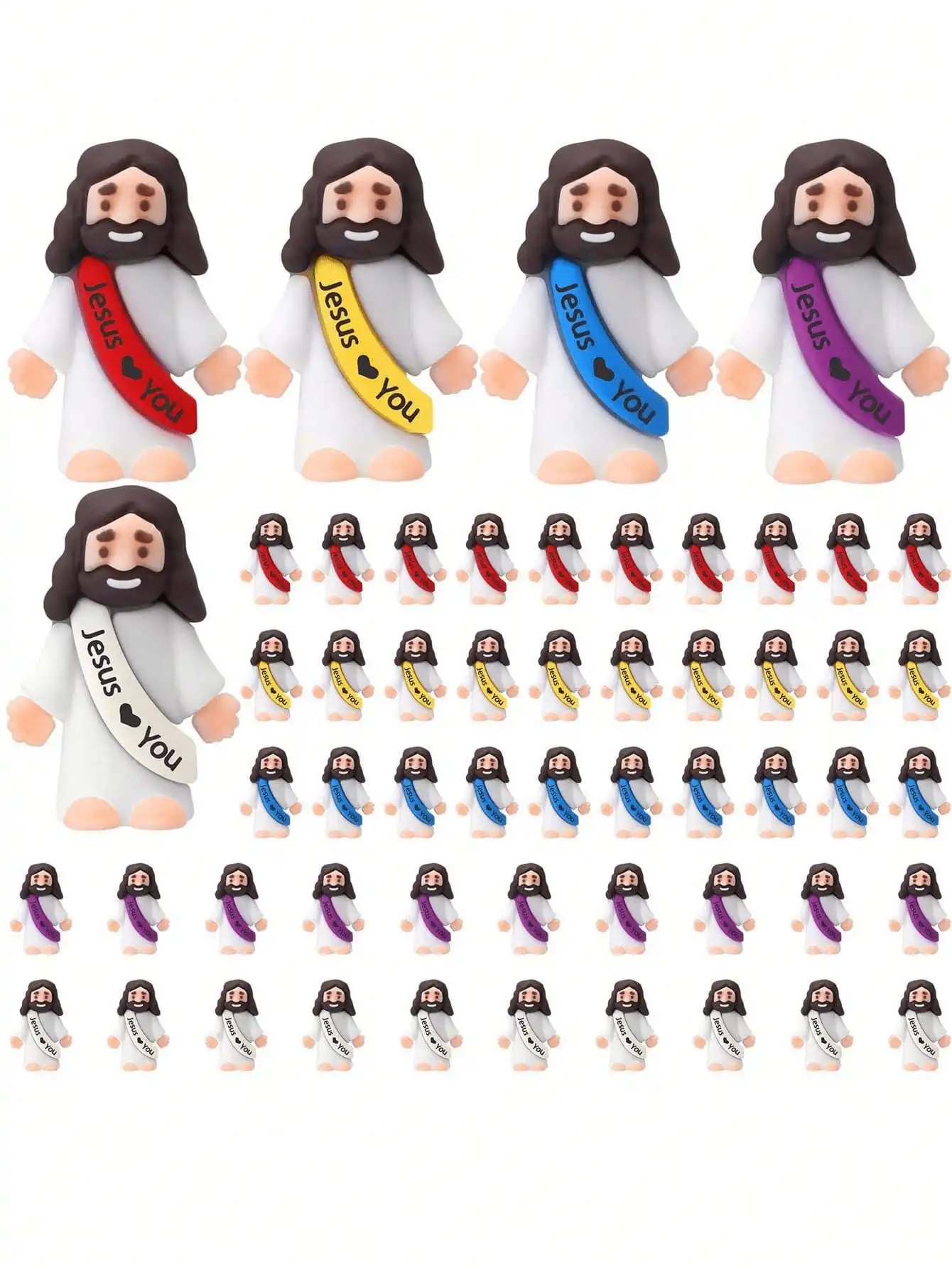 Mini Jesus Dolls for Hide and Seek, 1/30/100pcs Jesus Loves You Christian Toys, Sunday Party Favors (Random Colors)