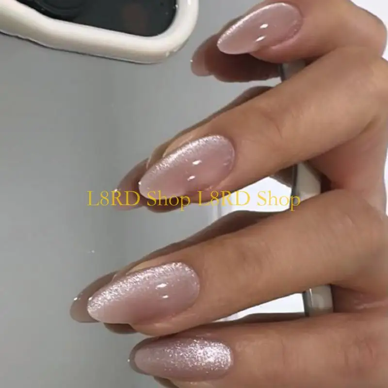 L8RD 24 Pieces Almond Cats Eye Press On Acrylic False Manicure Accesories Easy To Apply For Everyday Use