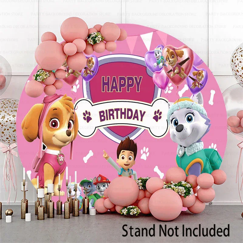 Ryder Skye Everest Pink Paw Patrol Dog Girls Round Backdrop Marshall Chase  Boys Birthday Party Baby Shower Background Banner