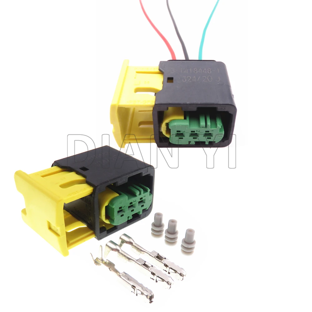 1 Set 3 Way Auto Connector For Automobile 3-1418448-1 AC Assembly High Temperature Resistance New Energy Green Wiring Socket