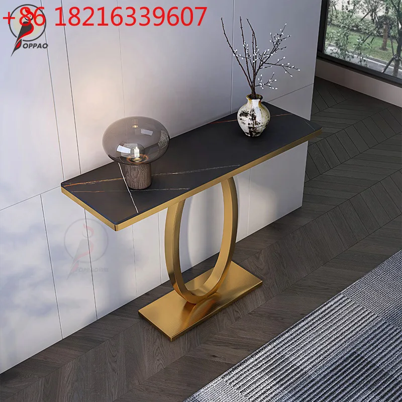 Marble stainless steel entrance table simple modern titanium decoration against the wall light luxury