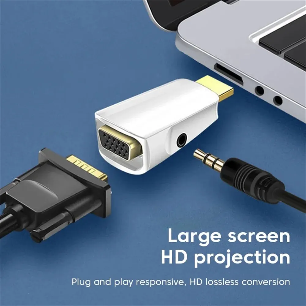 Adapter konwertera 3.5mm Jack Audio HD 1080P do komputera PC Tablet do przenośnika HDMI kompatybilny z konwerterem kabel VGA