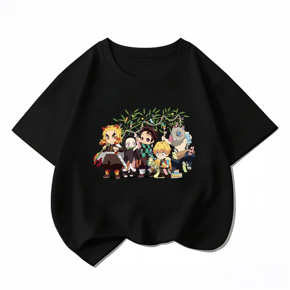 Bandai Demon Slayer Kids T-Shirt 100% Cotton Tanjiro Nezuko Kyojuro Boys Girls Summer Short Sleeve Clothes Children Chibi Tees