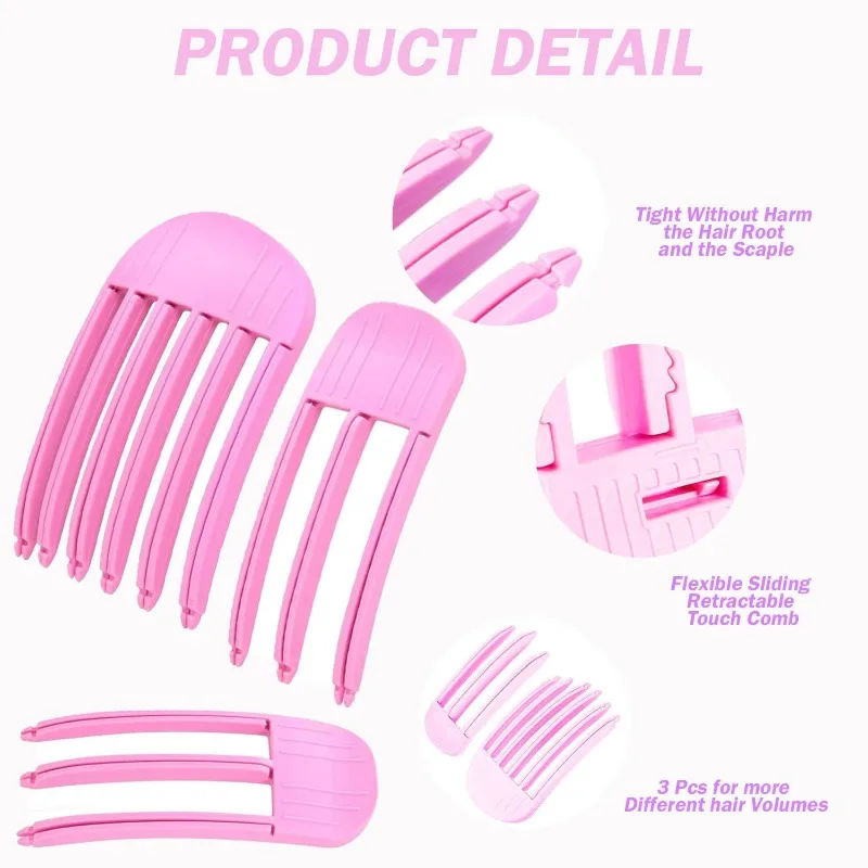 3Pcs Detangling Comb Anti-static Scalp Massage Not Knotted Detachable+Fluffy Hairpin Curling Bangs Clips Hair Roots Styling Tool
