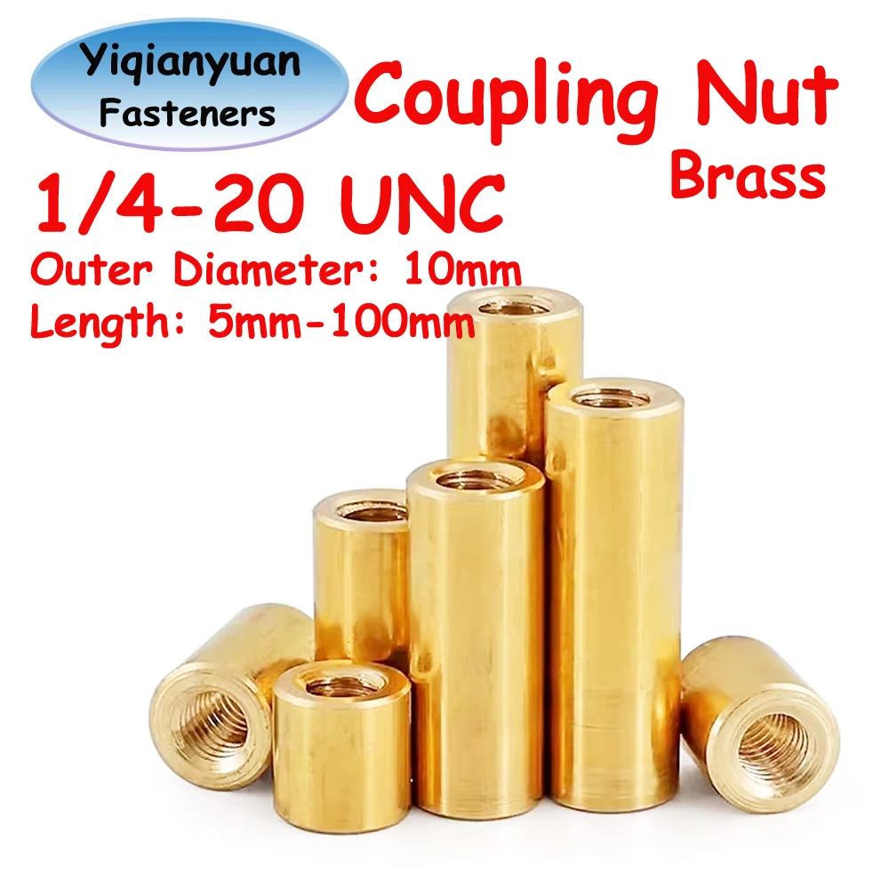 Yiqianyuan 1/4-20 UNC Thread Round Brass Standoff Spacer Extended Long Coupling Nuts Copper Studs L=5mm to 100mm OD=10mm