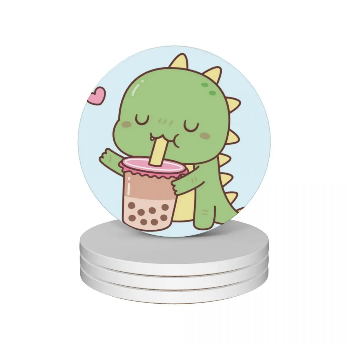 

Cute Little Dino Loves Boba Milk Tea Ceramic Coasters (Set of 4) Cup mat christmas tea cute set custom Coasters