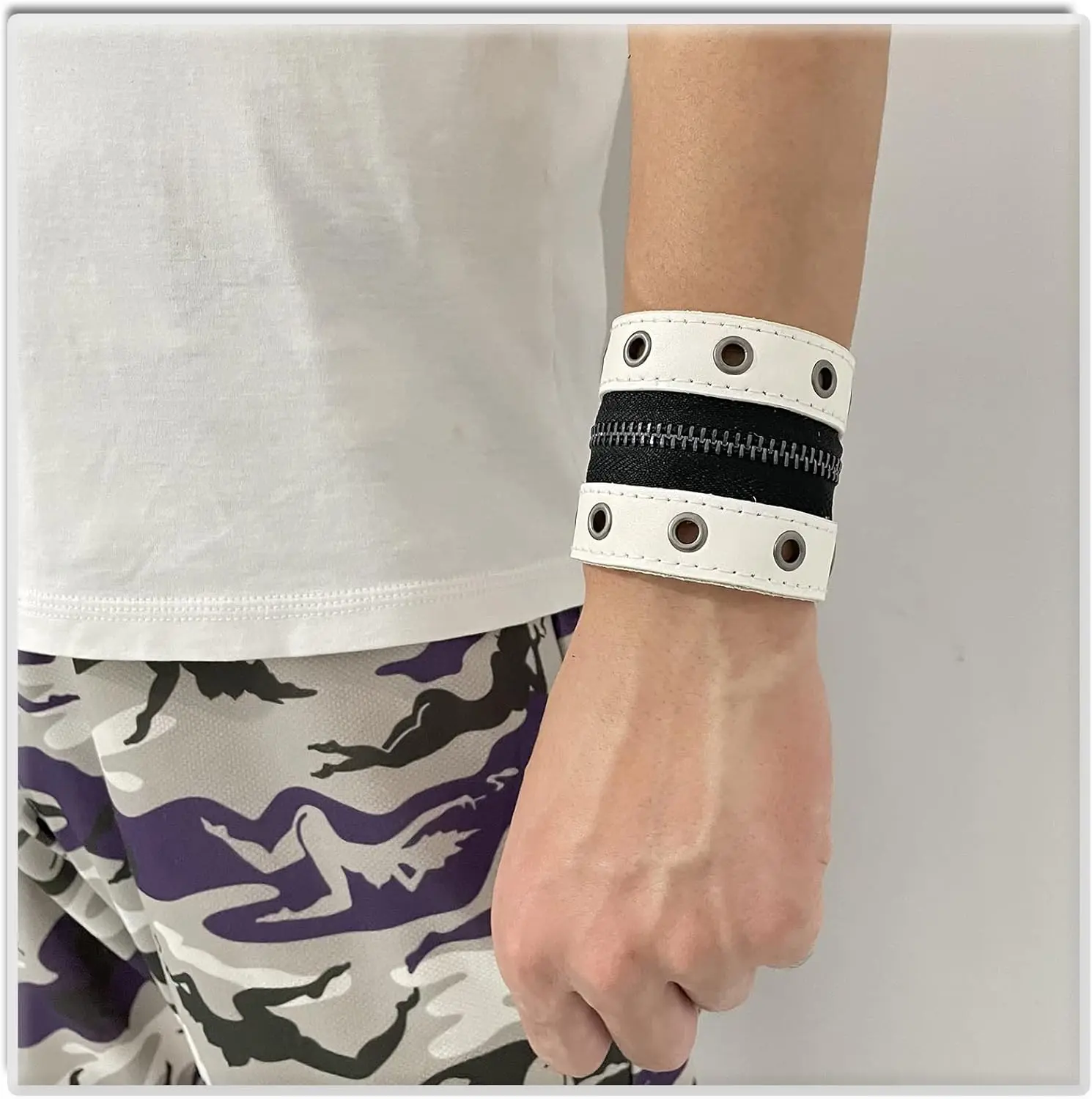 Punk Alloy Zipper Wristband Pu Leather Cuff Bracelet,7 1/2 Wrist - Image 5