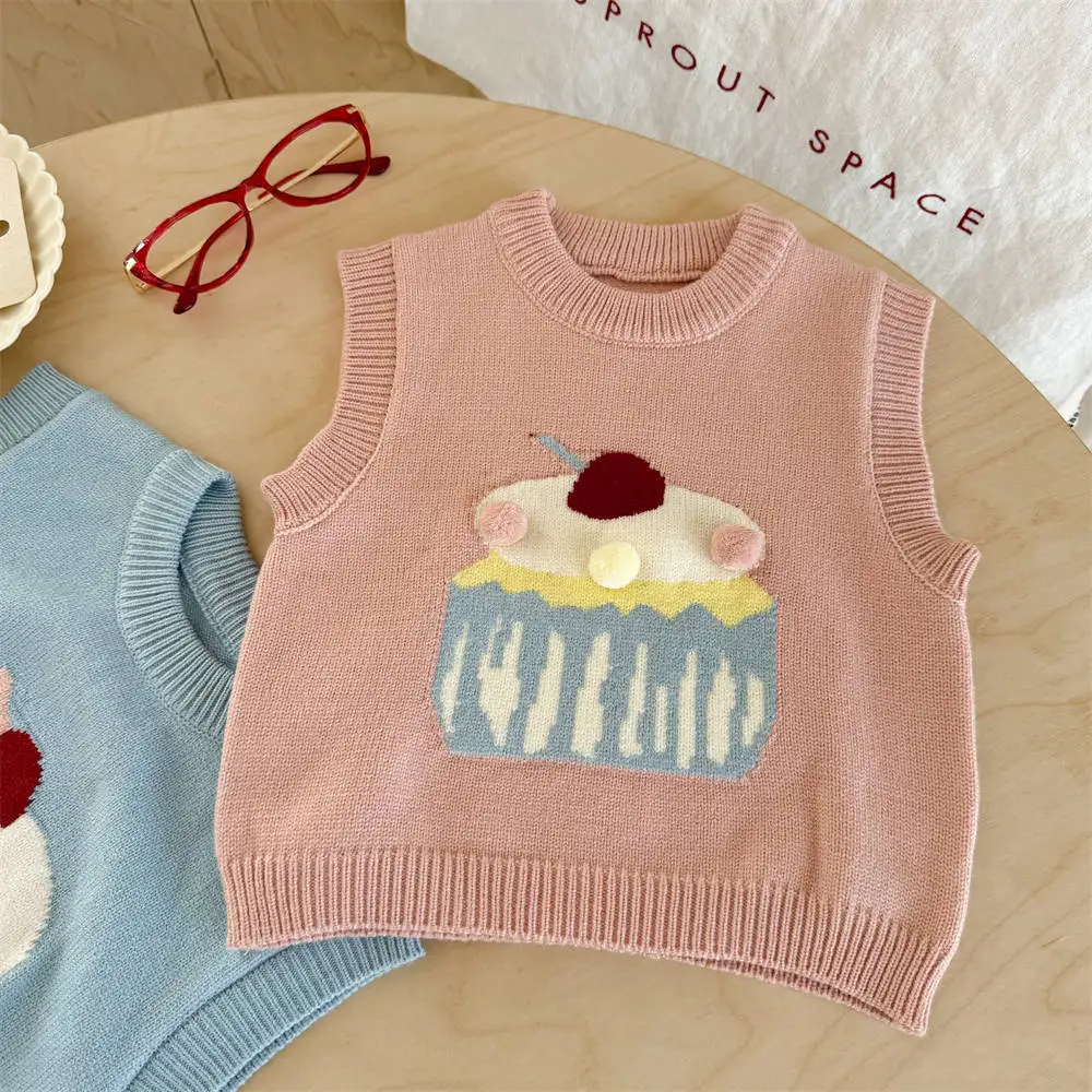 

Girl's Knitted Vest for Autumn, Paired with Baby's New Children's Clothing Sweater, Cartoon Sleeveless Spring and Autumn Vest