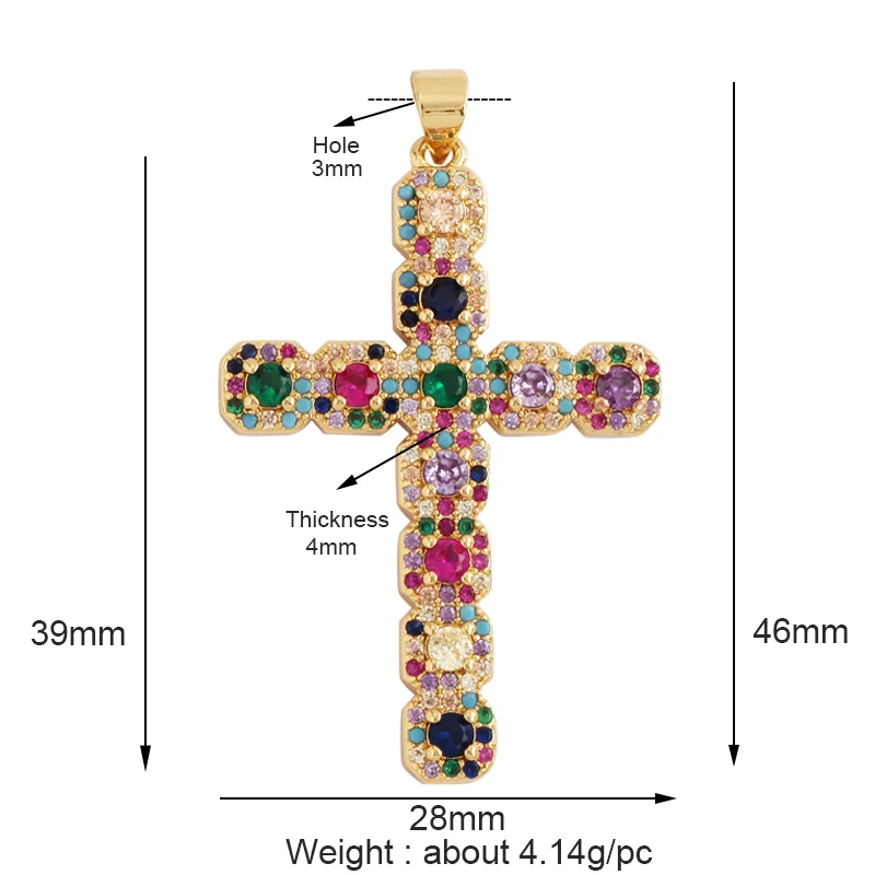 Kreuz religiösen Stil Charme Anhänger, 18 Karat vergoldet eingelegt bunte Zirkonia Schmuck Halskette Armband Zubehör liefern