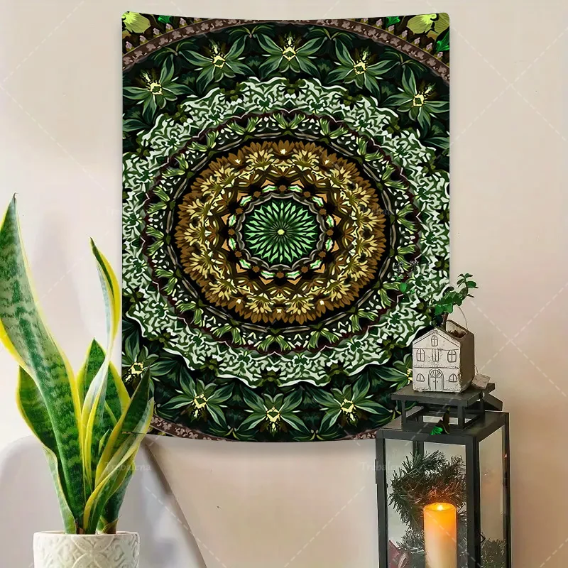 قطعة واحدة من نسيج الجدار، نسيج ماندالا الأخضر لديكور غرفة بوهو، فن تعليق على الحائط