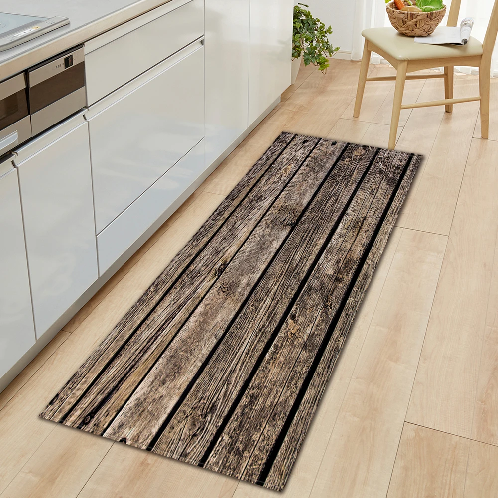 Entrance Doormat Kitchen Mat Wood Grain Home Bath Hallway Balcony Non-Slip Foot Rug House Bedroom Living Room Floor Decor Carpet