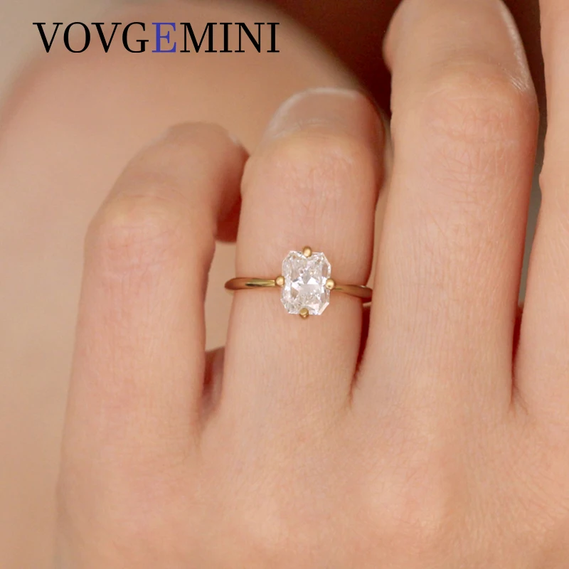 VOVGEMINI Moissanite Engagement Rings 2ct Radiant Cut  4-Prong 18k Gold Jewelry Fashion Simple Accessories For Women Wife