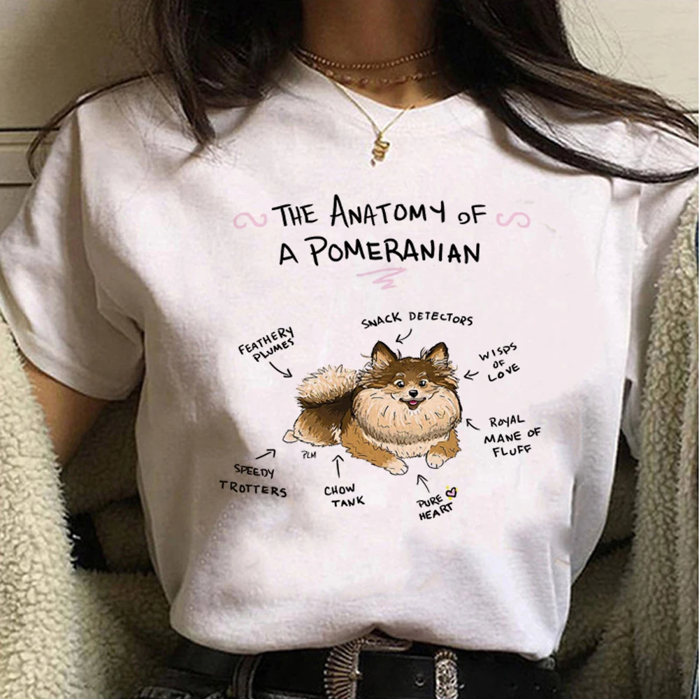 Top Gráfico Pomeranian para Mulher, Streetwear Anime Japonês, Roupa Feminina, Designer