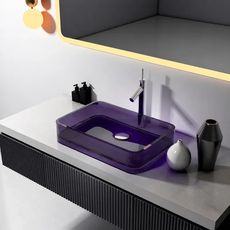 Modern Transparent Resin Wash Basin Light Luxury Tabletop Sink for Hotel Bathroom Household Toilet Wholesale Countertop Basin
