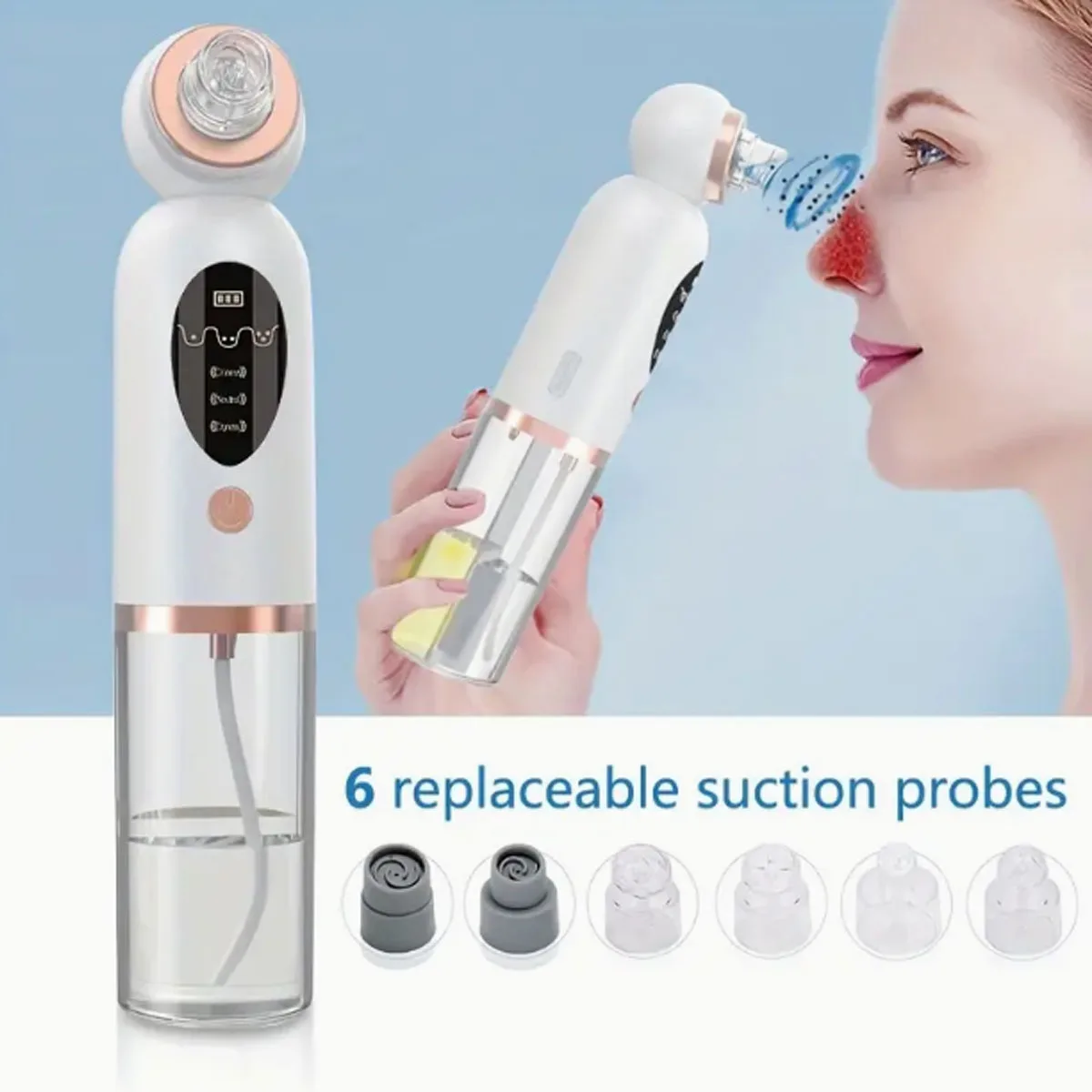 Instrument de beauté à petites bulles, nettoyage des pores à domicile, aspiration des points noirs, 3 têtes d'aspiration et 6 têtes de resubdivision