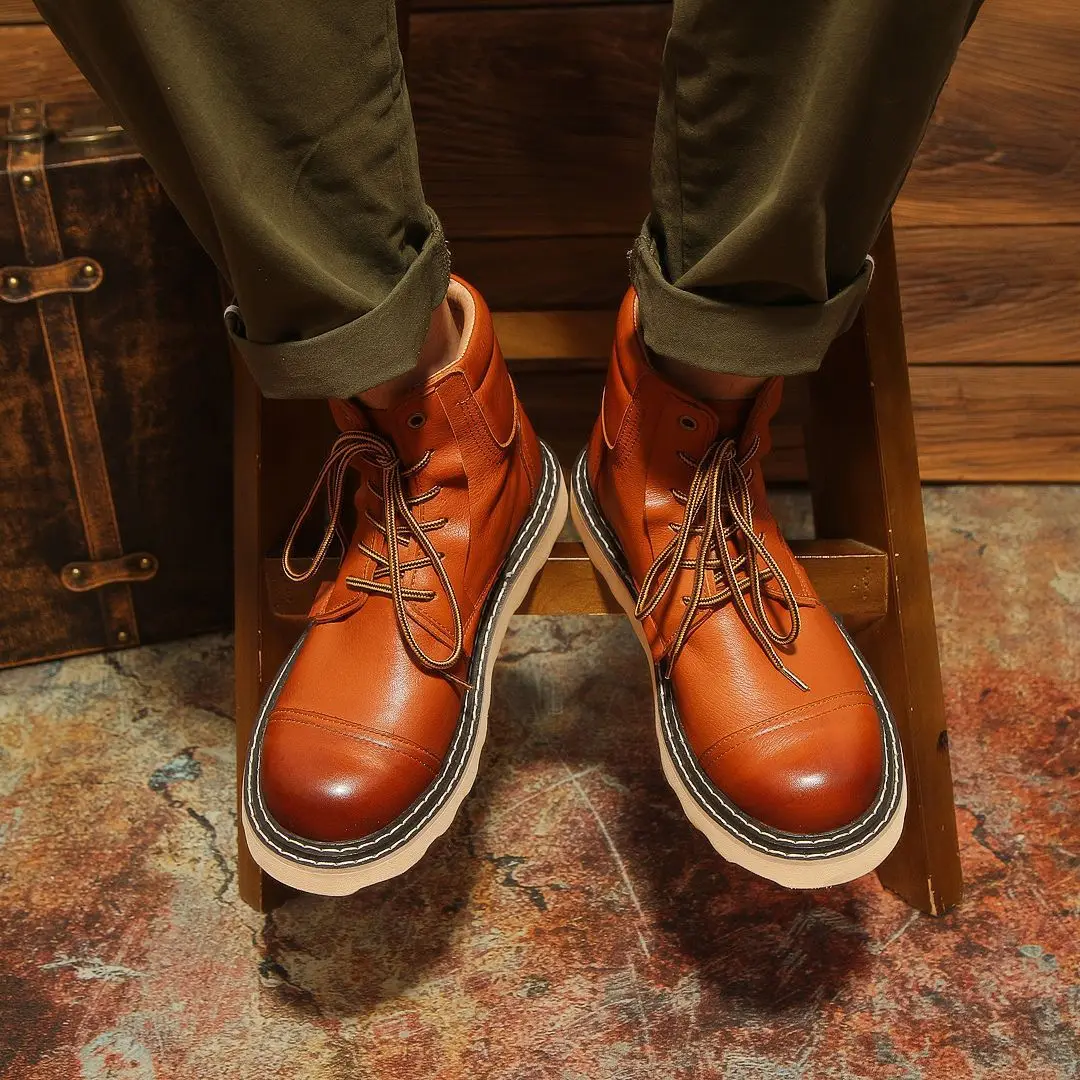 Retro Winter Shoes Men Boots Desert High Top Boot Casual Vintage Street Cool Shoe Winter Brown Leather Shoes