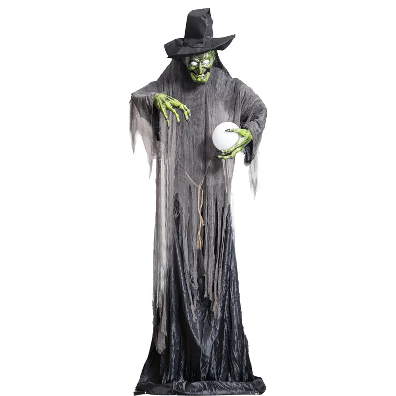 ديكور ساحرة مضيئة للهالوين، حديقة رسوم متحركة 3.2 متر، دعائم تزيين جوية كهربائية خارجية كبيرة #6