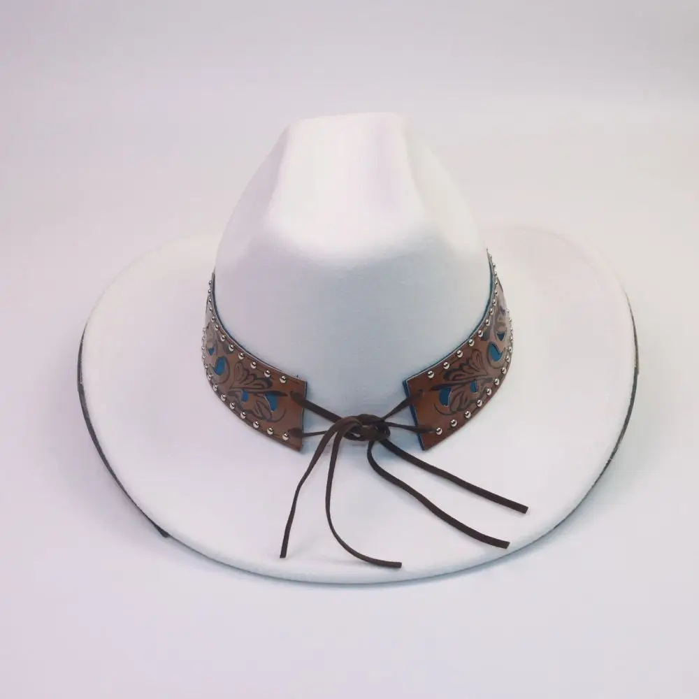 Dress Up Western Cowboy Hat Turquoise Decor Bohemian Ethnic Style Fedora Hat Embossed Print Costume Cosplay Cap