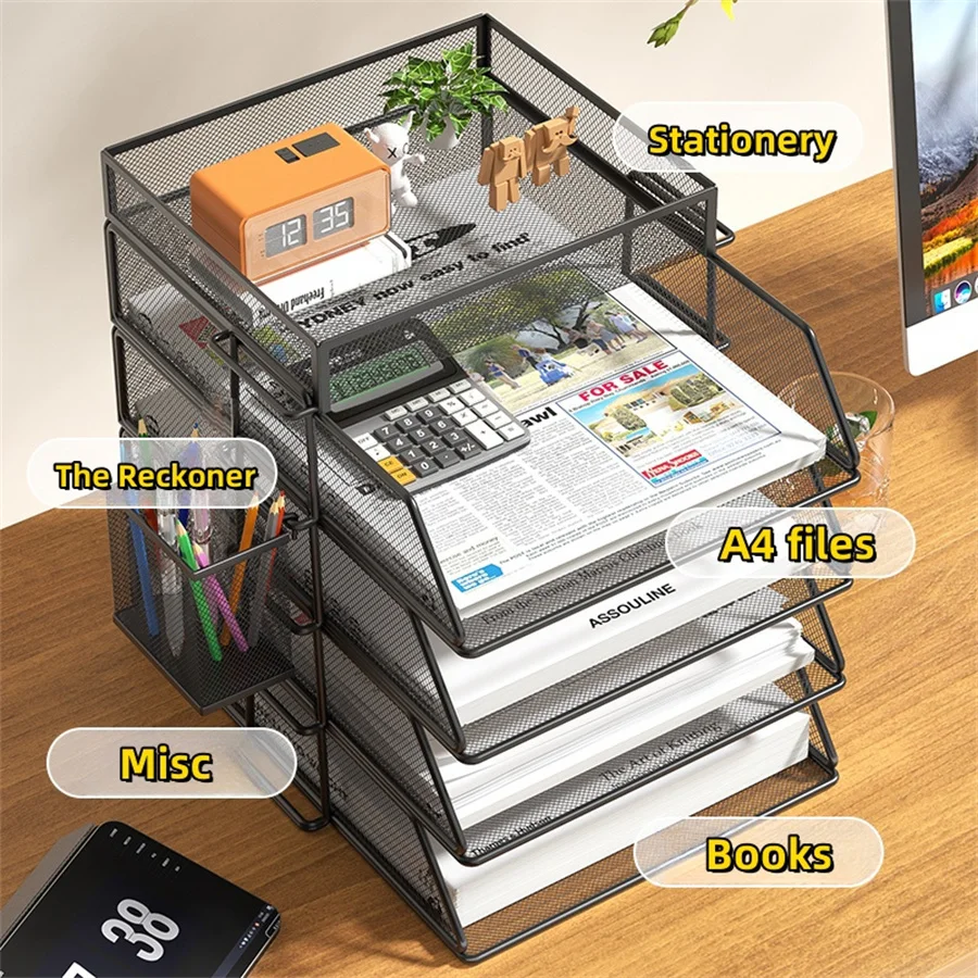 Imagem -03 - Multi-nível Office Document Organizer Metal Desktop File Shelf Document Storage Box Gadgets de Dados para Casa