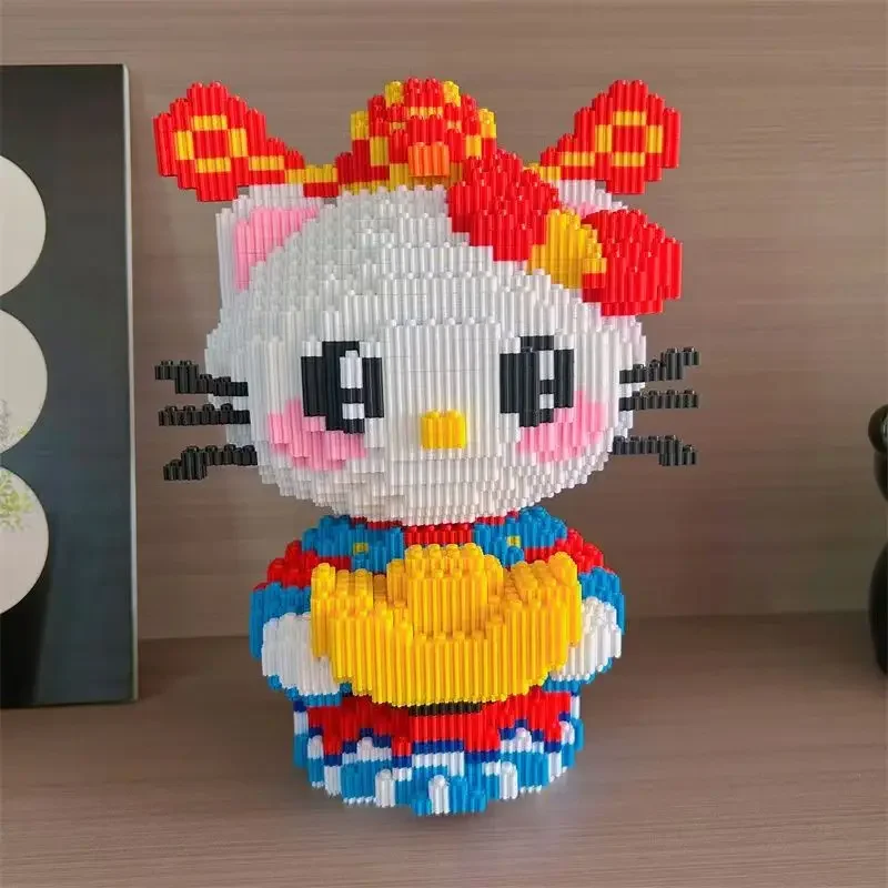 Hello Kitty God of Wealth Cartoon Doll Building Blocks 3D Puzzle Children's Puzzle Building Blocks Toy Gift Ornament