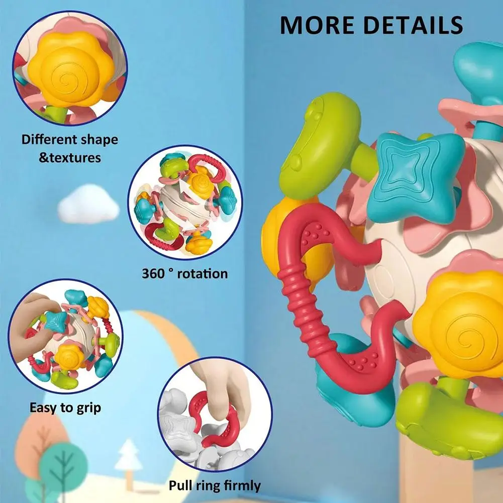 Manhattan Atomic Baby Teether Ball, Brinquedos Calmantes para Crianças, Silicone de Grau Alimentar, Brinquedos Sensoriais de Treinamento de Aderência