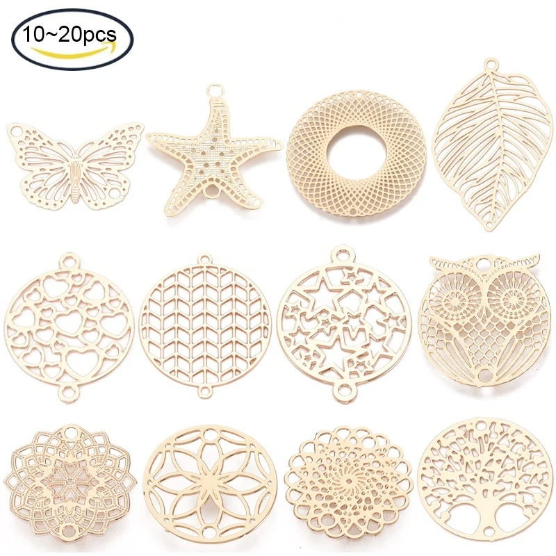 10-20PCS 13x0.3mm Brass Links connectors Metal Embellishments Flower Light Gold Color For Jewelry Bracelet Earrings Making