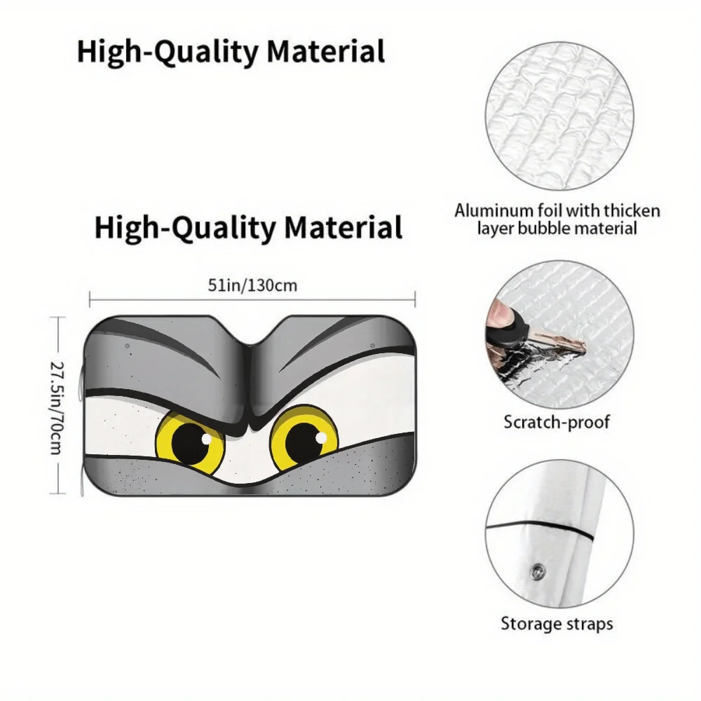 Cat Face Car Sunshade With Cute Yellow-Eyed Kitten Windshield Visor - Heat & Glare, Durable Auto Sun Shield For Front Window Cov