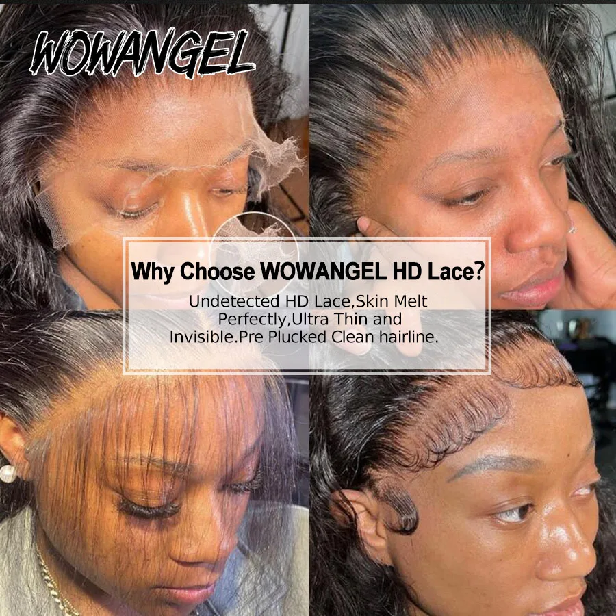 Wow Angel 13x6 Full Frontal Only Body Wave Melt skin invisibile HD frontale in pizzo capelli umani Pre pizzicati parte profonda per donna