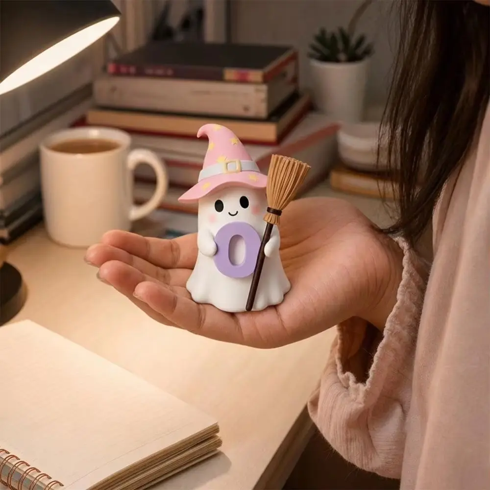 New Creative Solid Resin Ghost Figurine Hand Painted Fine Hand Painted Halloween Ornament Cute Style Pink Tabletop Decor Shelf