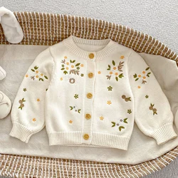 2024 New Autumn Children Clothes Newborn Baby Girls Sweater Coat Long Sleeved Floral Embroidery Baby Girls Knitting Cardigan