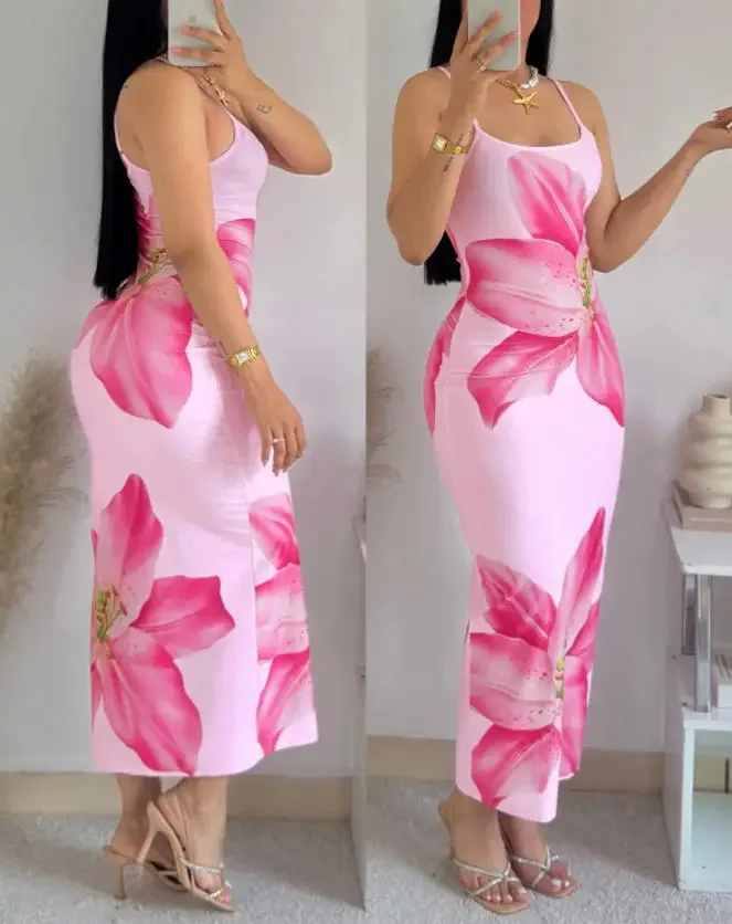 

2026 New Women's Elegant Printed Suspender Dress That Highlights Height and Thinness