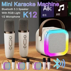 Bluetooth K12 Karaoke Machine Portable 5.3 PA Speaker System with 2 Wireless Microphones Home Family Singing Children's Gifts