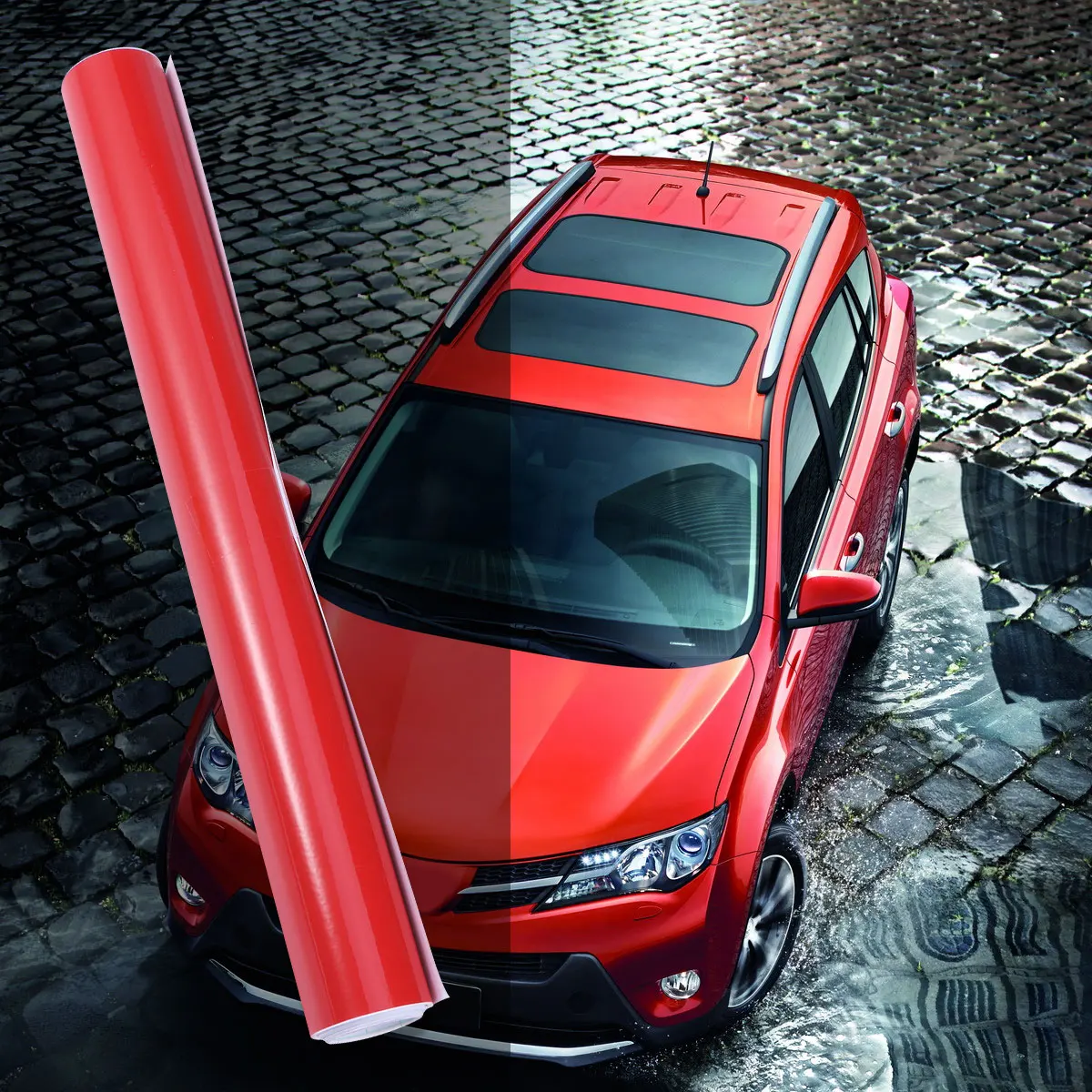 

Red Wrapping Vinyl Car Color Changing Film PVC Sticker Waterproof Scratch Proof Stretchable Air Bubble Free Removable Residue