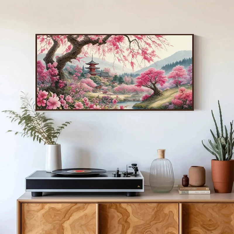 

Japanese Cherry Blossom Tree Landscape Diamond Painting Nature Scenery DIY Mosaic Embroidery Home Decoration Wall Painting
