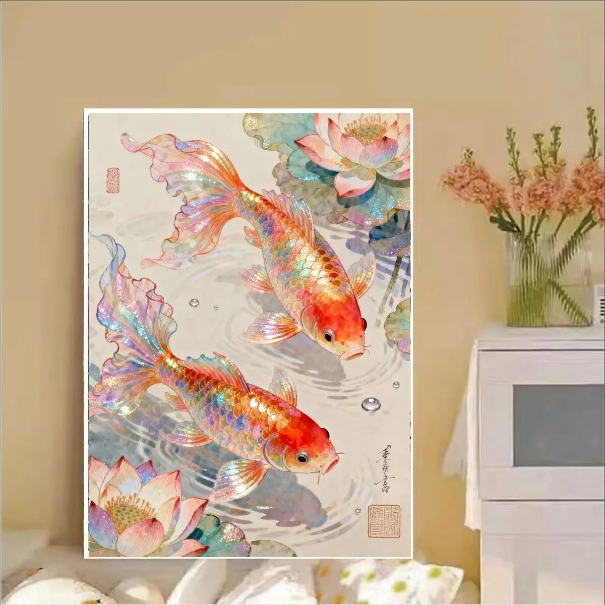 

9CT 11CT Fishes Embroidery DIY Chinese Style Printed Kits Cross Stitch Thread Needlework Sets Home Crafts