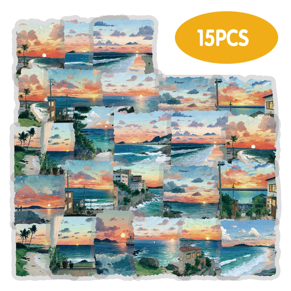 

15 шт. наклейки с пейзажами на пляже заката для ноутбуков, чехлов для телефонов, альбомов, журналов «сделай сам», канцелярские наклейки, декоративные бумажные наклейки