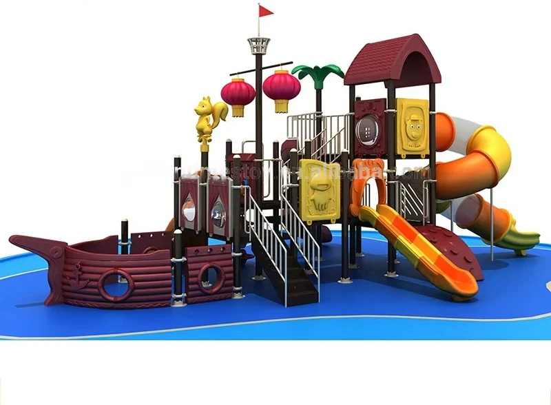 Manufacture Low Cost Quality Big Pirate Ship Outdoor Playground Plastic Slide Outdoor Equipment
