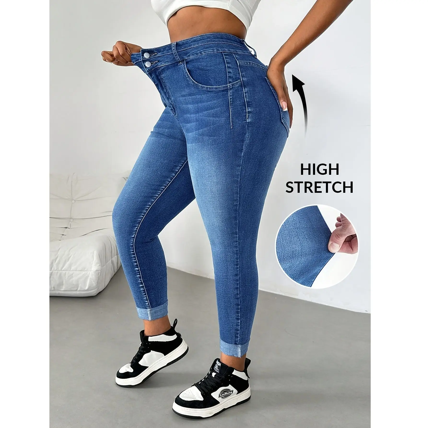 حجم كبير 5XL 4XL أزياء المرأة مثير الجينز قلم رصاص الدينيم السراويل بعقب رفع نمط الأزرق #3