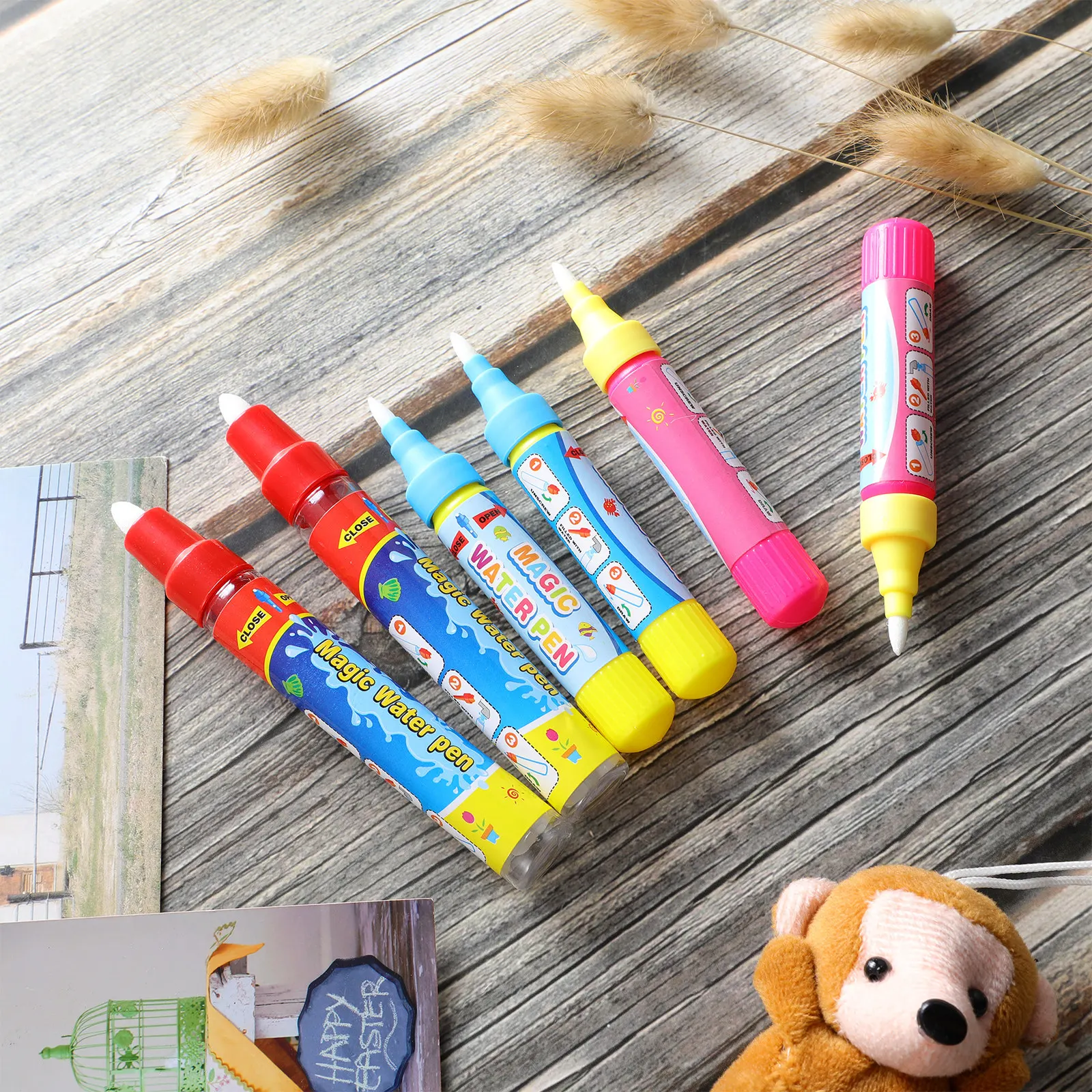 6Pcs Pens for Doodle Mat Water Doodle Pens Aqua Drawing for Vibrant Easy Spot Colors Thick Absorbent Tip No Mess