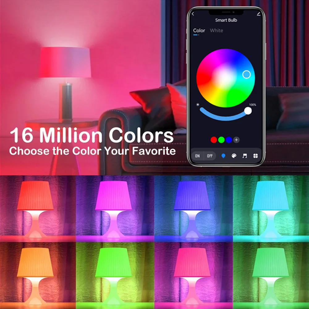 E27 Tuya Bluetooth Smart Bulb Dimmable RGB+CCT Color Change Lamp Smart Life APP Control LED Light Bulb Compatible IOS/Android