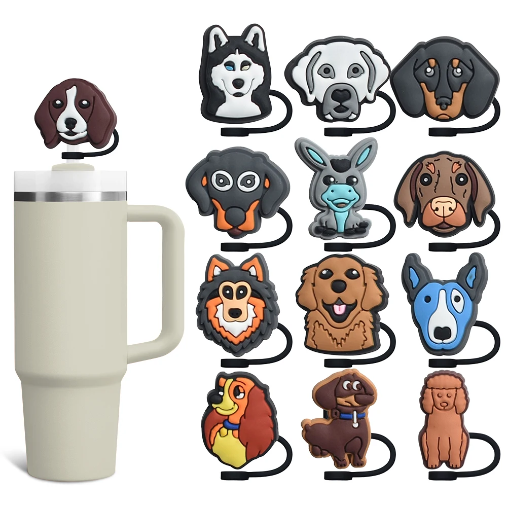 Dogs Husky Golden Retriever 10MM Straw Cover Cap Eco-friendly Plug Splash Proof Drinking Cup Straw Cap Accessories Charms Gift