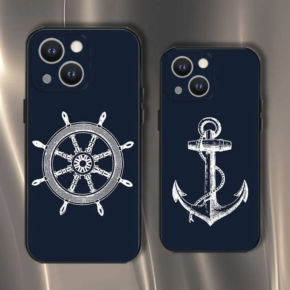 

Anchor Boat Ship Wheel Phone Case For iPhone 16,15,14,13,12,11,Pro,XS,Max,XR,Plus,E,SE4,Mini Black Soft Cover