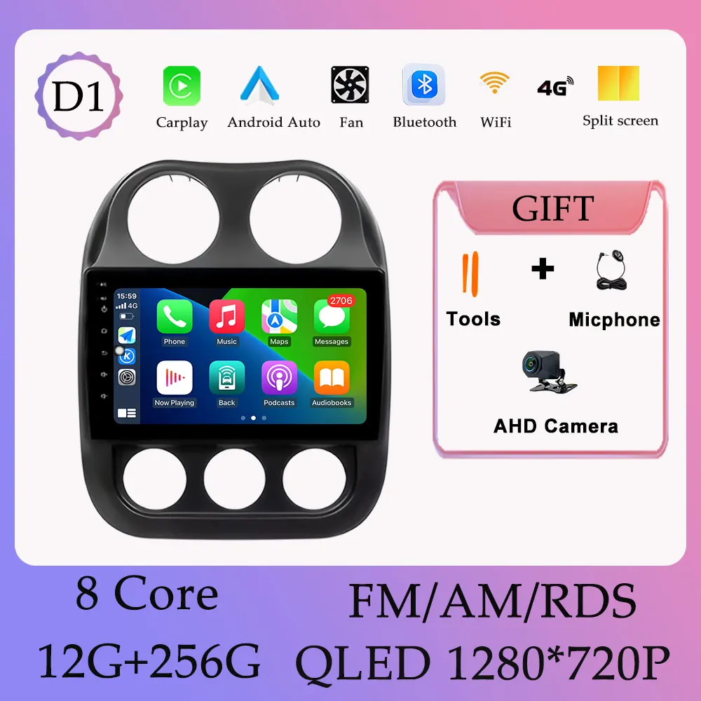 Draadloze Carplay Android 16 Autoradio Video Audi Multimedia Speler voor Jeep Compass Patriot 2009-2015 GPS Navi DSP Stereo WIFI
